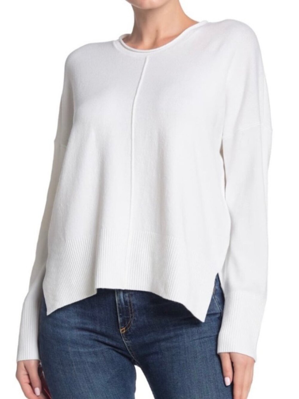 FRENCH CONNECTION Babysoft Baby Soft Della Vhari Crew Sweater White ? Oversized